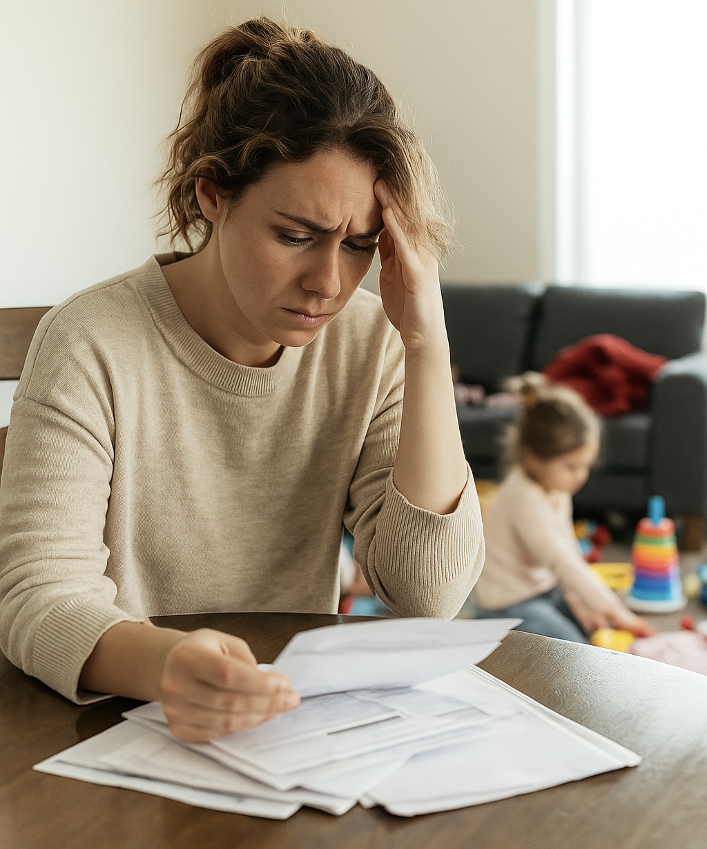 Frustrated looking at bills